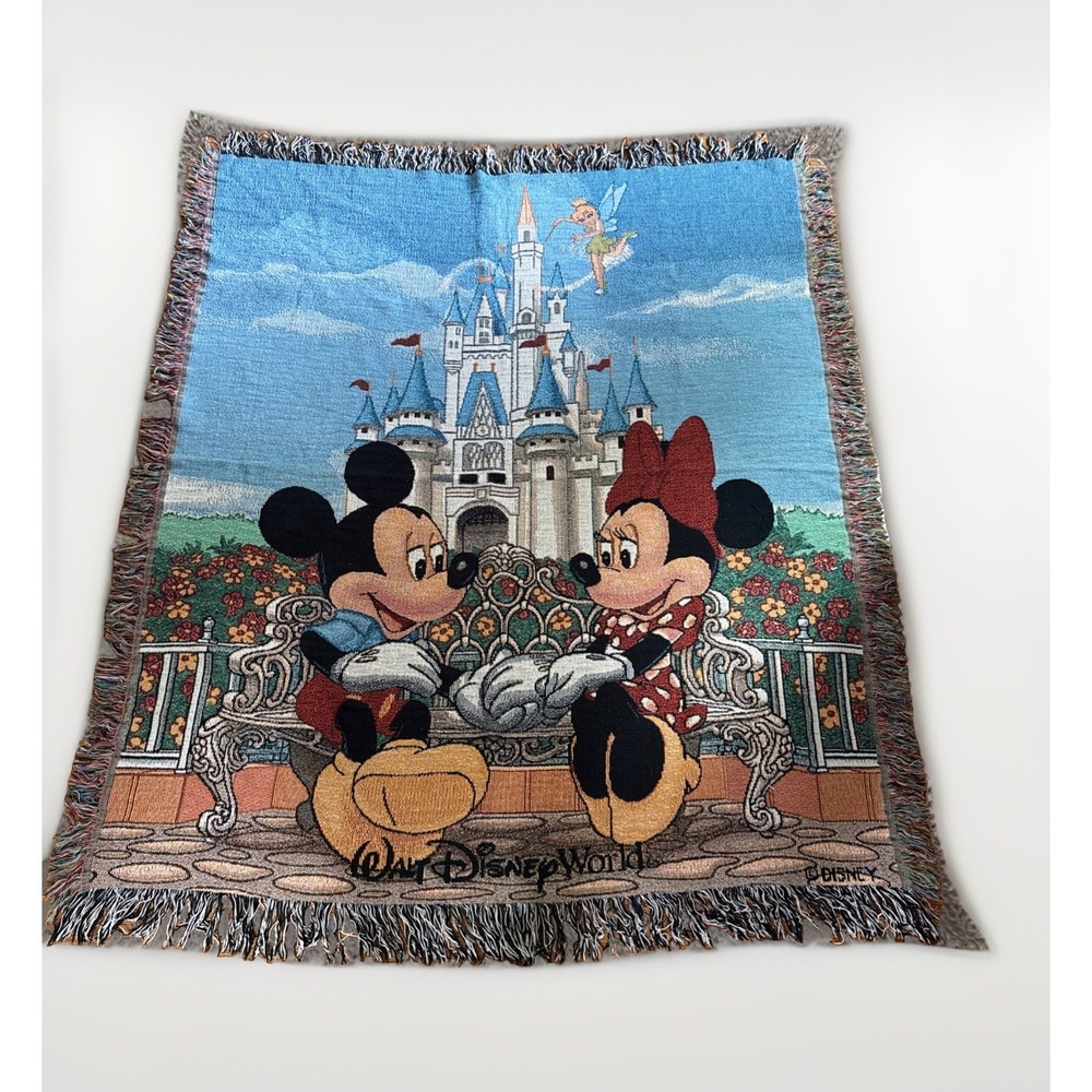 Walt Disney World Mickey Minnie Tapestry Woven Throw Blanket 56x48 Magic Kingdom